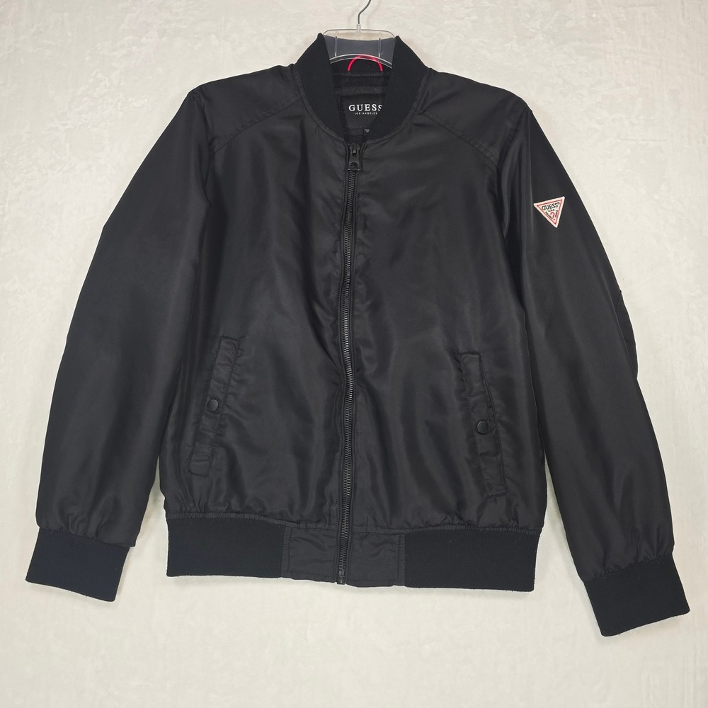 Guess Los Angeles Mens Black Bomber Jacket Embroidered Logo Size M